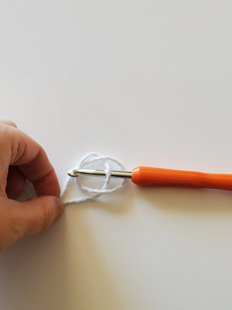 Beginning process of where to grab yarn to finish slip knot