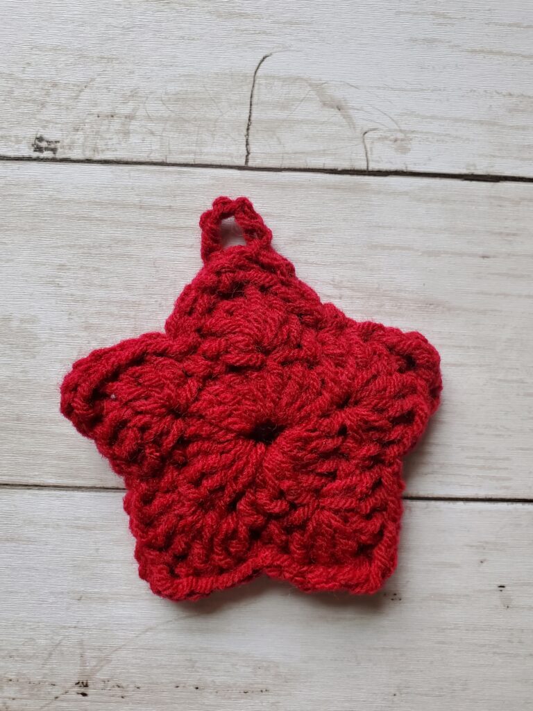 Crochet star ornament in red