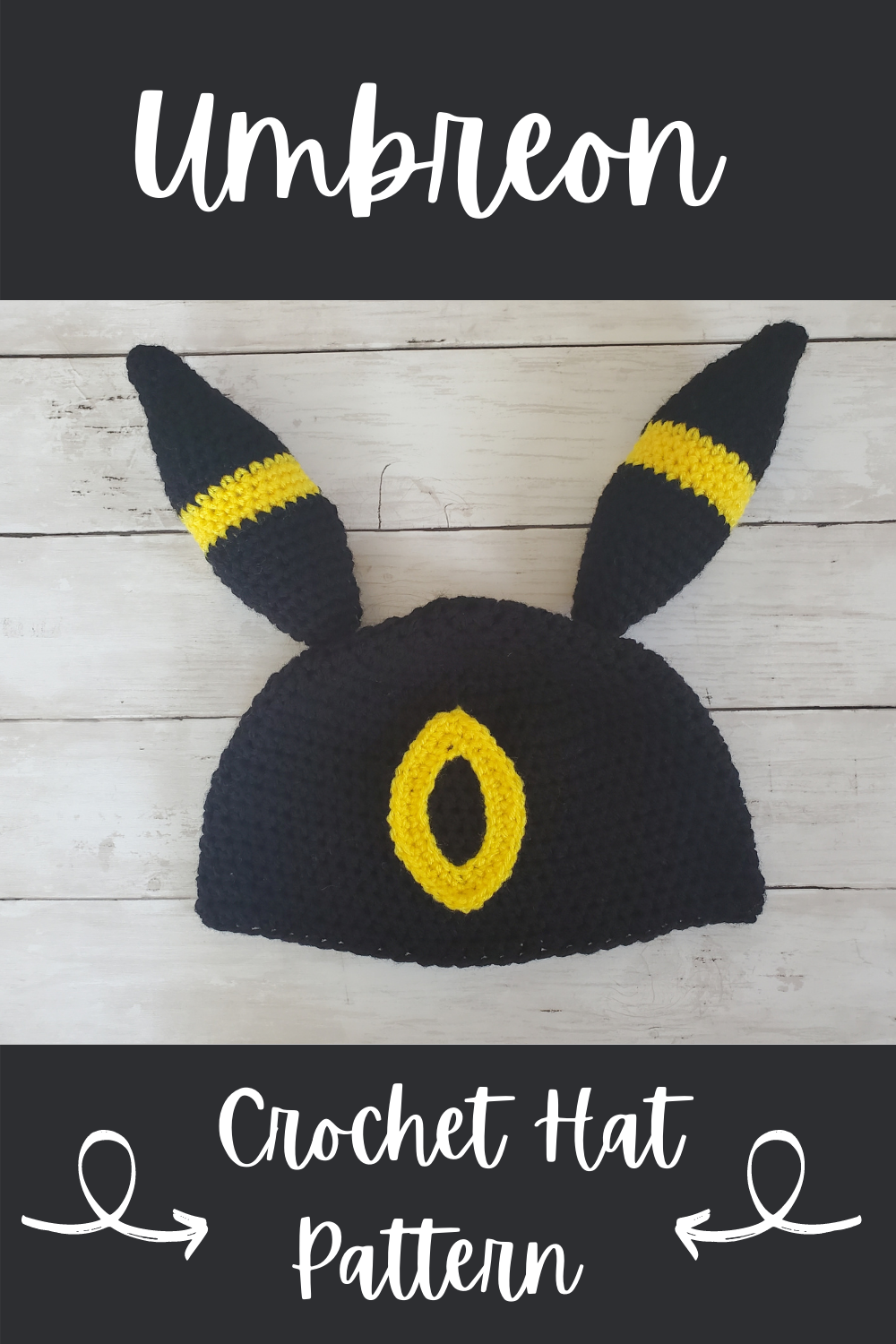 Pinterest pin of Umbreon crochet hat