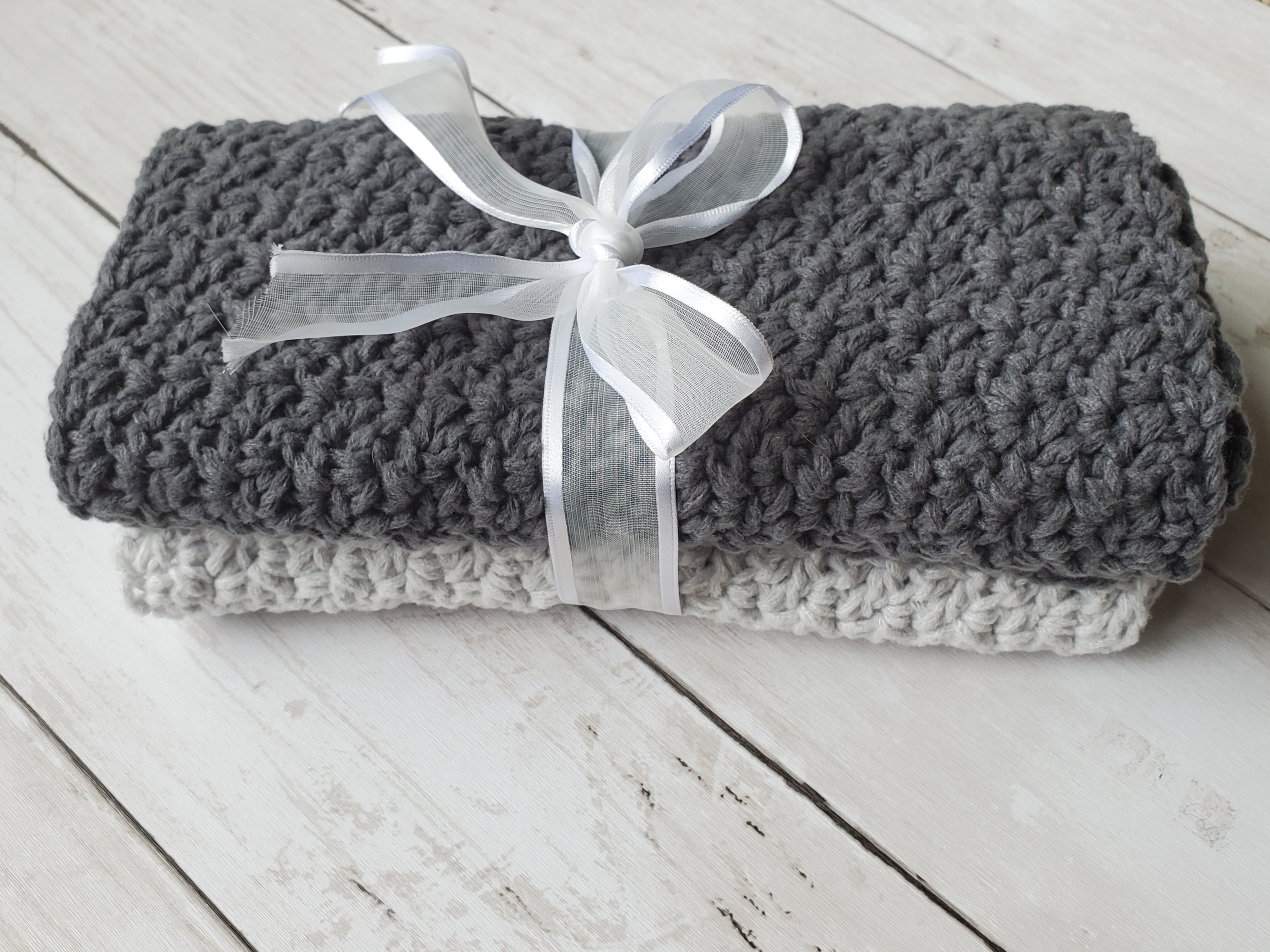 Crochet Burp cloth tied with ribbon