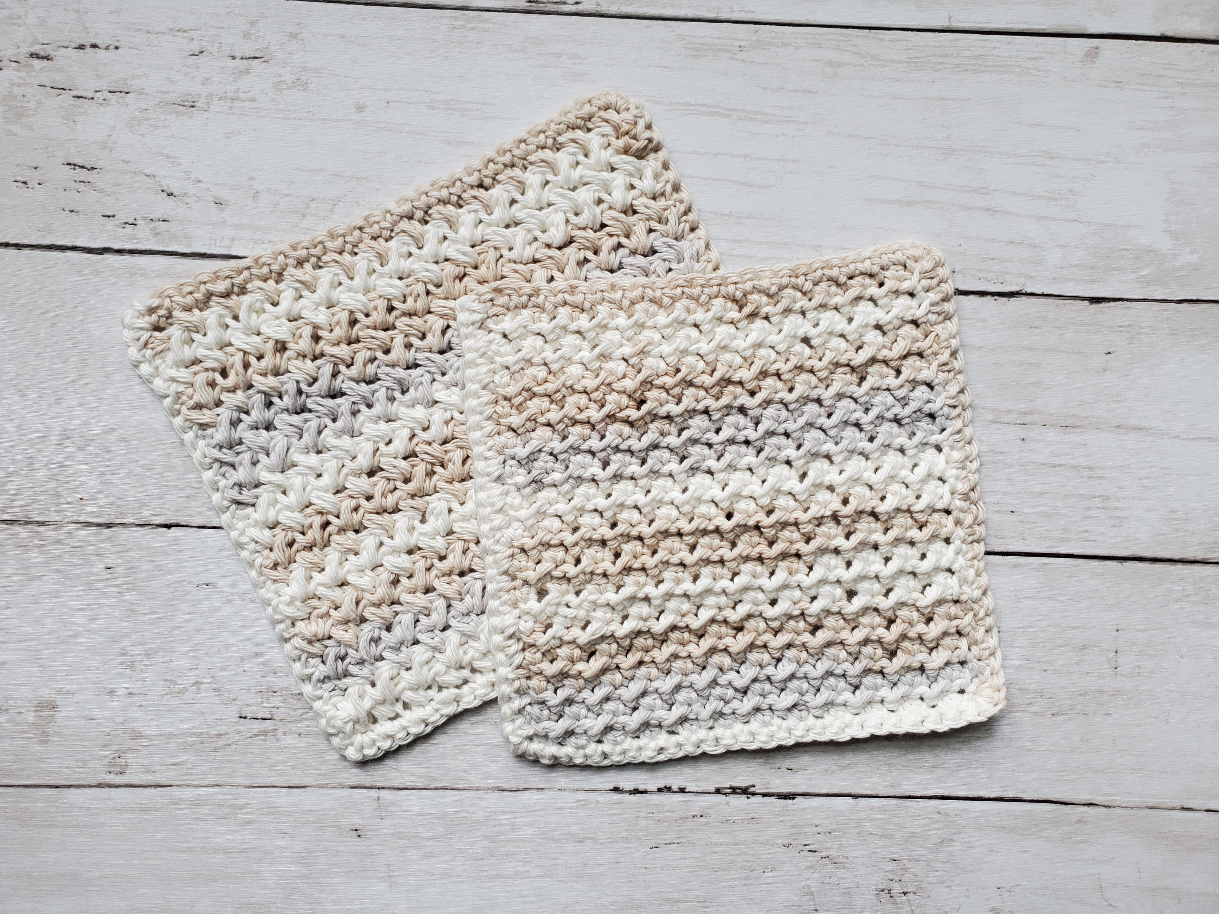 2 Textured Dishcloths in Peaches and Creme Linen Yarn