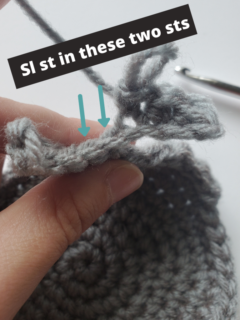 Middle of crochet whale fin