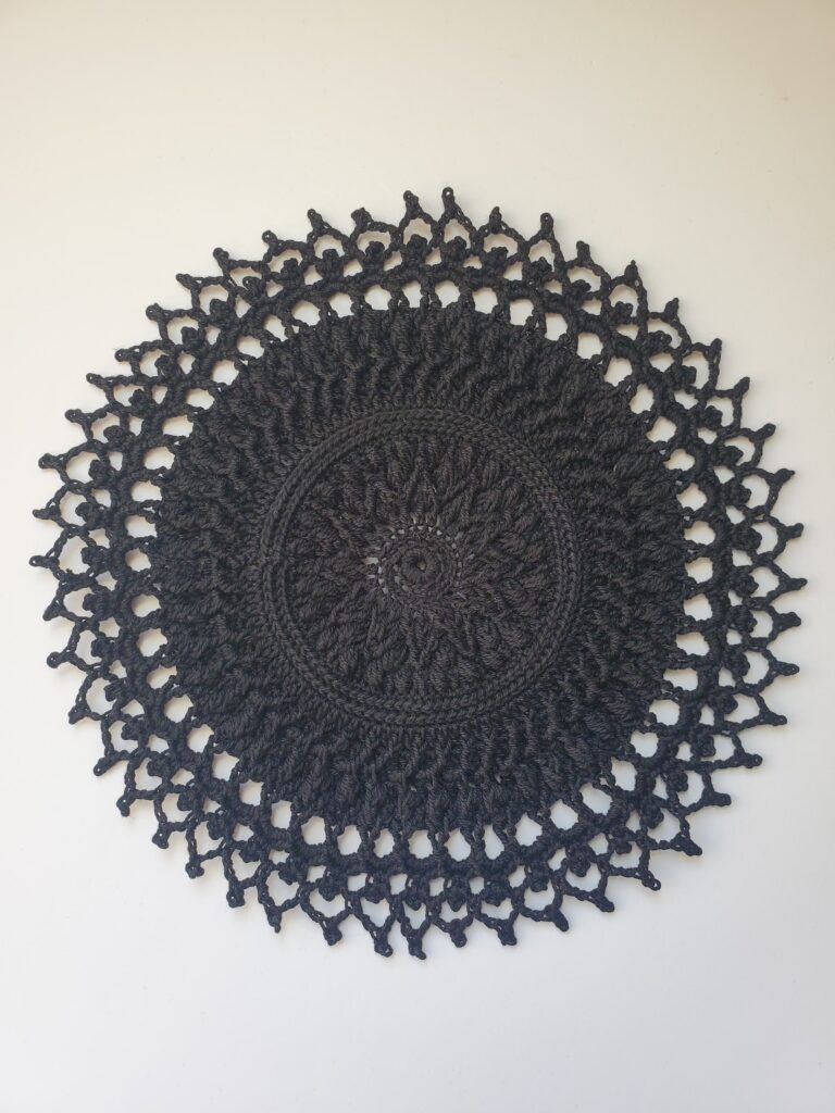 black tesla crochet doily